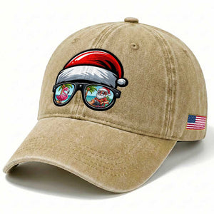 Funny Santa Sunglasses Washed Cotton Baseball Cap Beach Christmas Vacation Graphic TS12 Print Your Wear