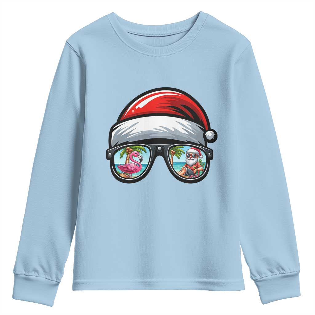 Funny Santa Sunglasses Youth Sweatshirt Beach Christmas Vacation Graphic TS12 Light Blue Print Your Wear