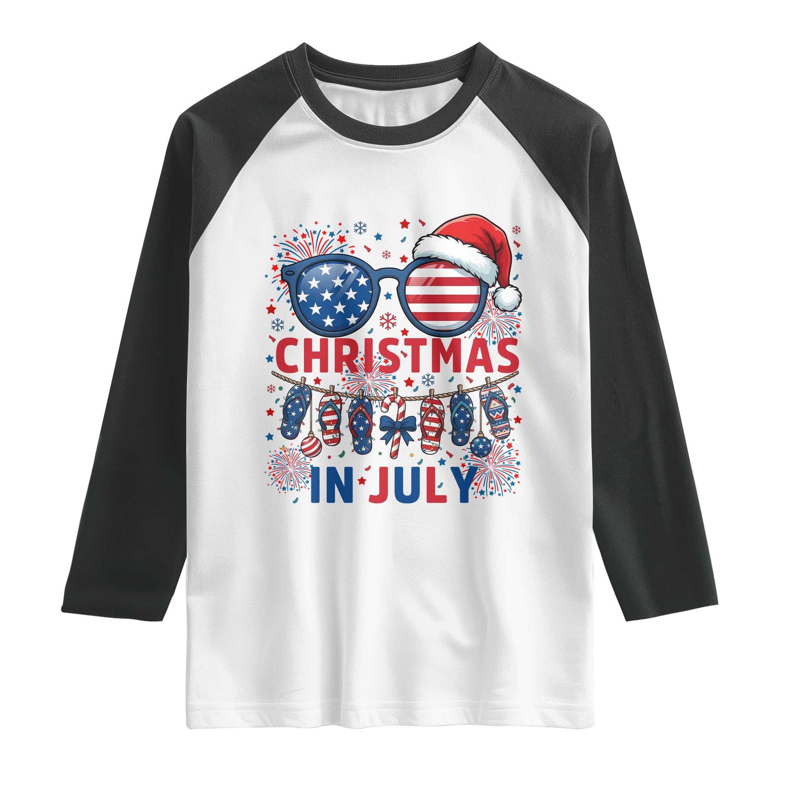 Patriotic USA Sunglasses Christmas In July Graphic Raglan Shirt TS12 White Black Print Your Wear