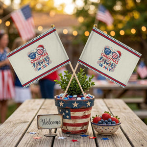 USA Sunglasses Christmas In July Graphic Patriotic Handheld Flag TS12 Modern 8.2" × 5.5" Beige Red Print Your Wear