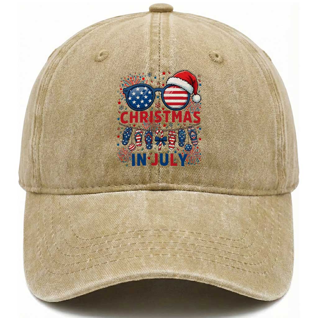 Patriotic USA Sunglasses Christmas In July Graphic Washed Cotton Baseball Cap TS12 Print Your Wear
