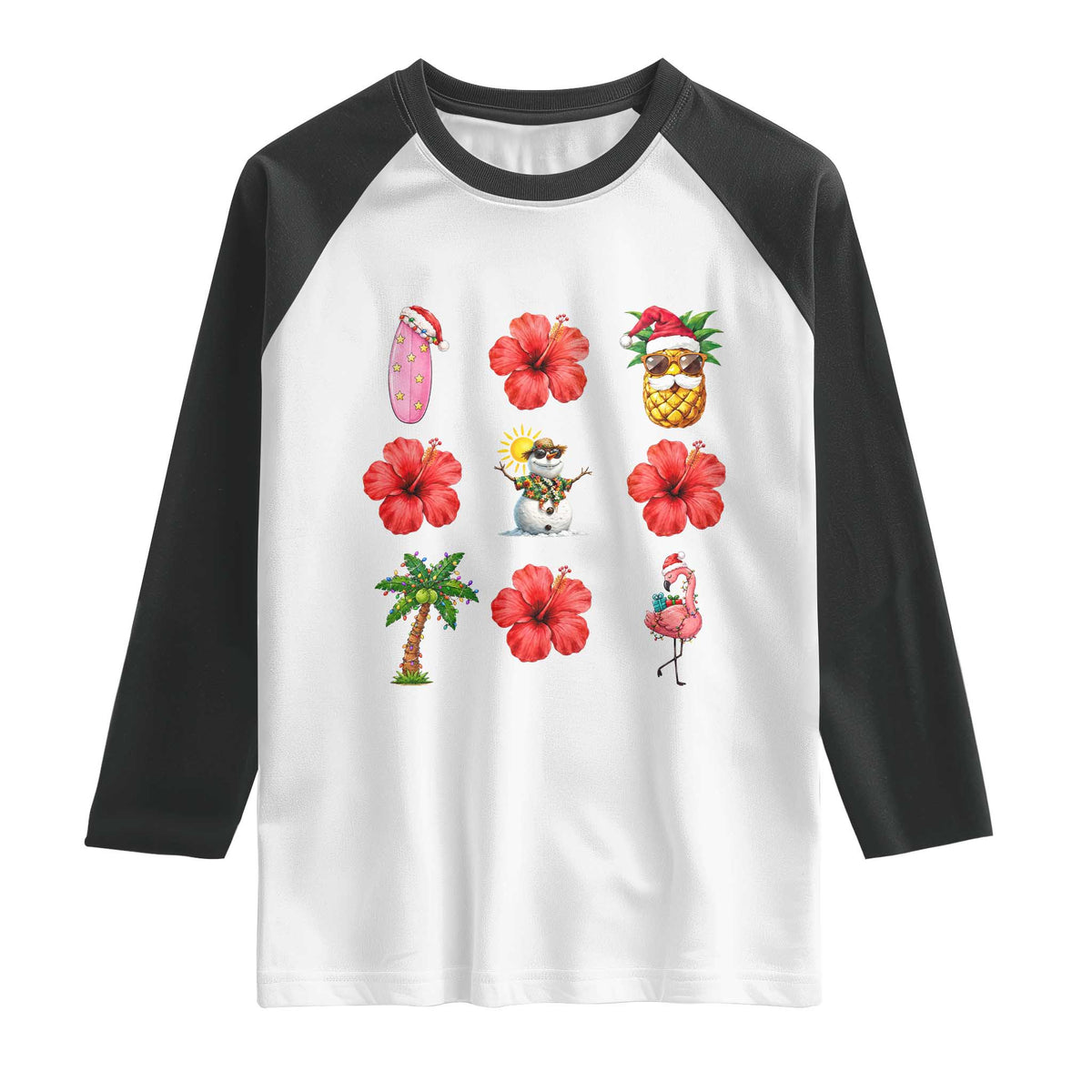 Christmas In July Raglan Shirt Tropical Summer Beach Party Graphic TS12 White Black Print Your Wear