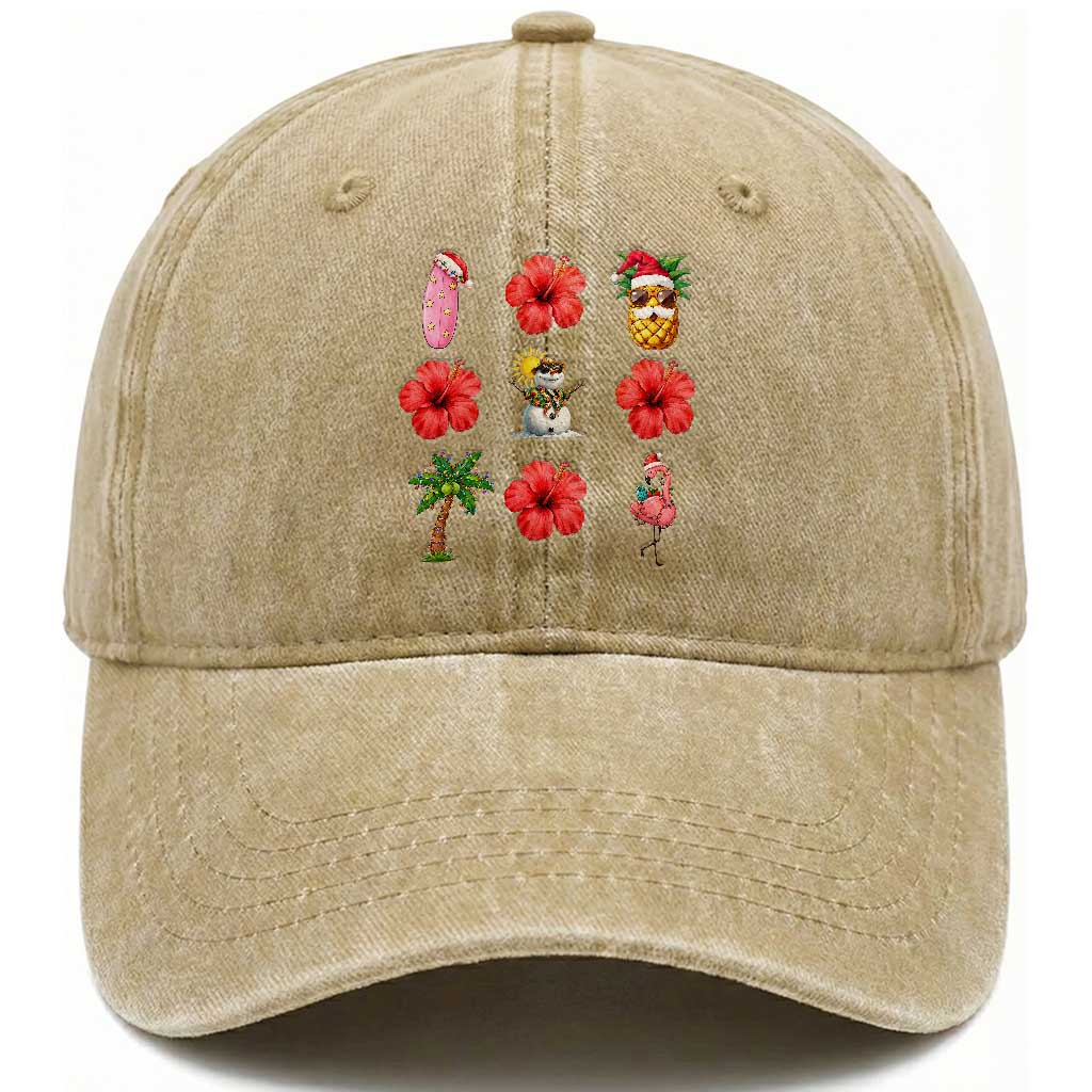 Christmas In July Washed Cotton Baseball Cap Tropical Summer Beach Party Graphic TS12 Print Your Wear