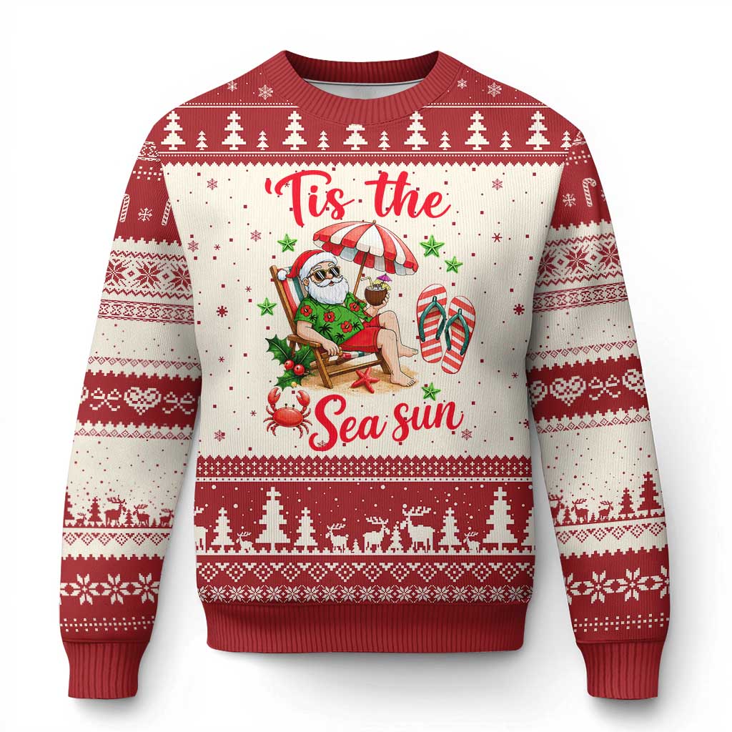 Funny Santa Christmas In July Graphic Ugly Christmas Sweater Tis The Sea Sun TS12 Beige Red Print Your Wear