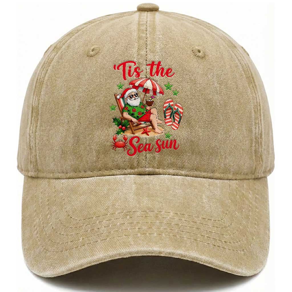 Funny Santa Christmas In July Graphic Washed Cotton Baseball Cap Tis The Sea Sun TS12 Print Your Wear
