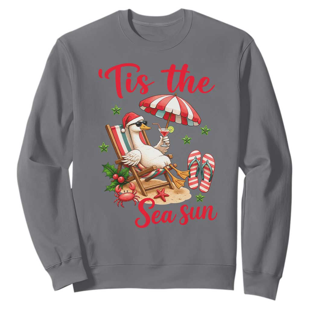 Funny Christmas In July Goose Sweatshirt Tropical Summer Beach Party TS12 Charcoal Print Your Wear