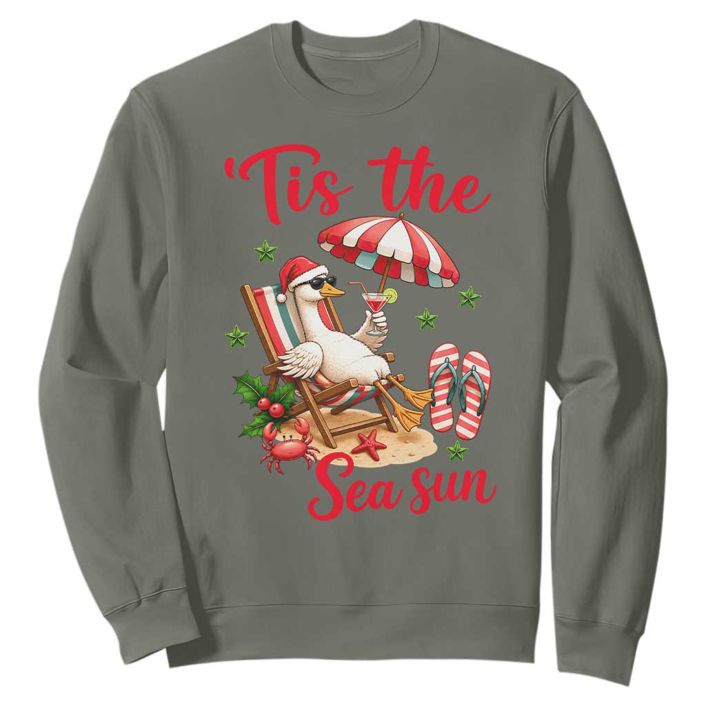 Funny Christmas In July Goose Sweatshirt Tropical Summer Beach Party TS12 Military Green Print Your Wear