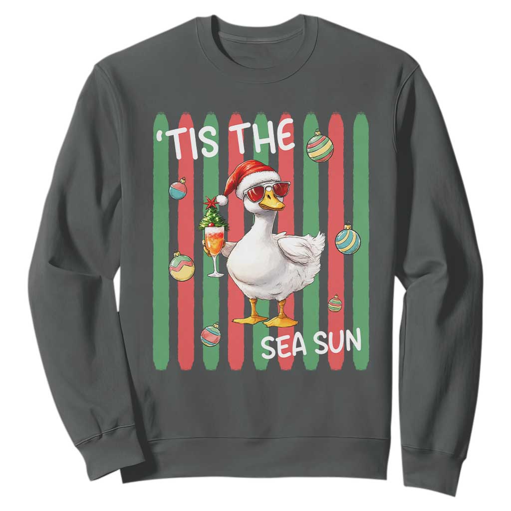 Funny Christmas In July Goose Sweatshirt Tis The Sea Sun TS12 Dark Heather Print Your Wear