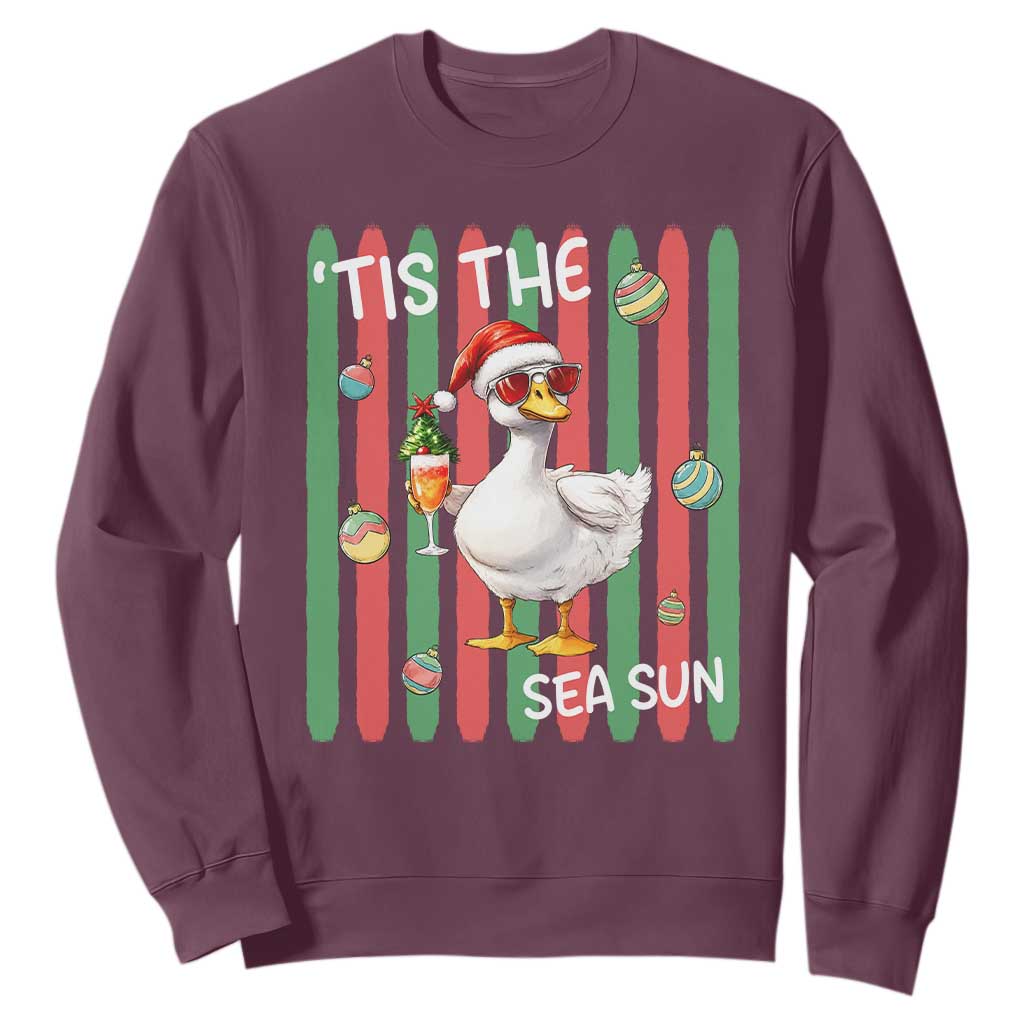 Funny Christmas In July Goose Sweatshirt Tis The Sea Sun TS12 Maroon Print Your Wear