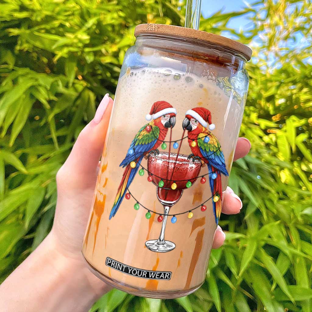 Christmas In July Parrots Glass Can Summer Beach Party Gift TS12 White Print Your Wear