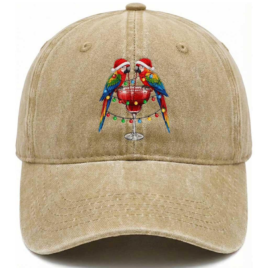 Christmas In July Parrots Washed Cotton Baseball Cap Summer Beach Party Gift TS12 Print Your Wear