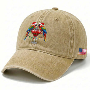 Christmas In July Parrots Washed Cotton Baseball Cap Summer Beach Party Gift TS12 Print Your Wear