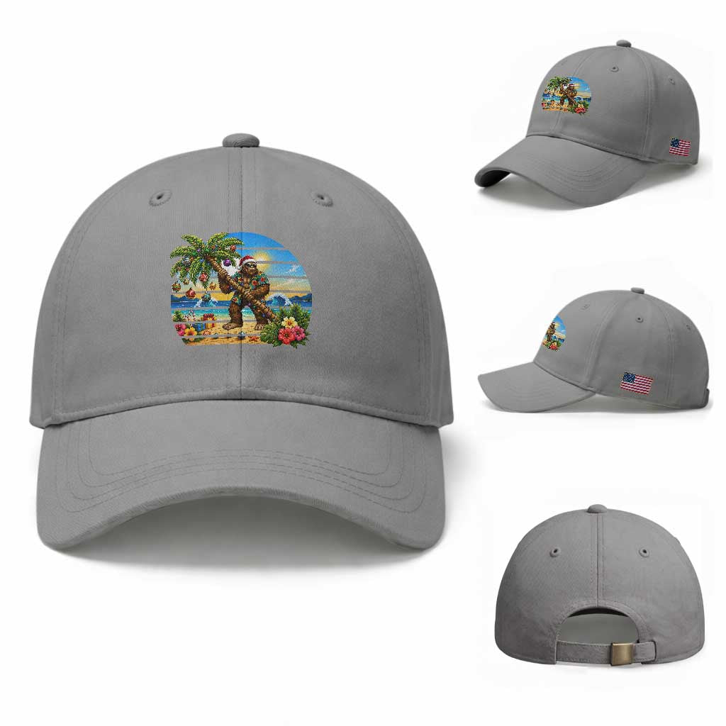 Funny Christmas In July Bigfoot Baseball Cap Tropical Vacation Graphic TS12 Baseball Cap Universal Fit Sport Gray Print Your Wear