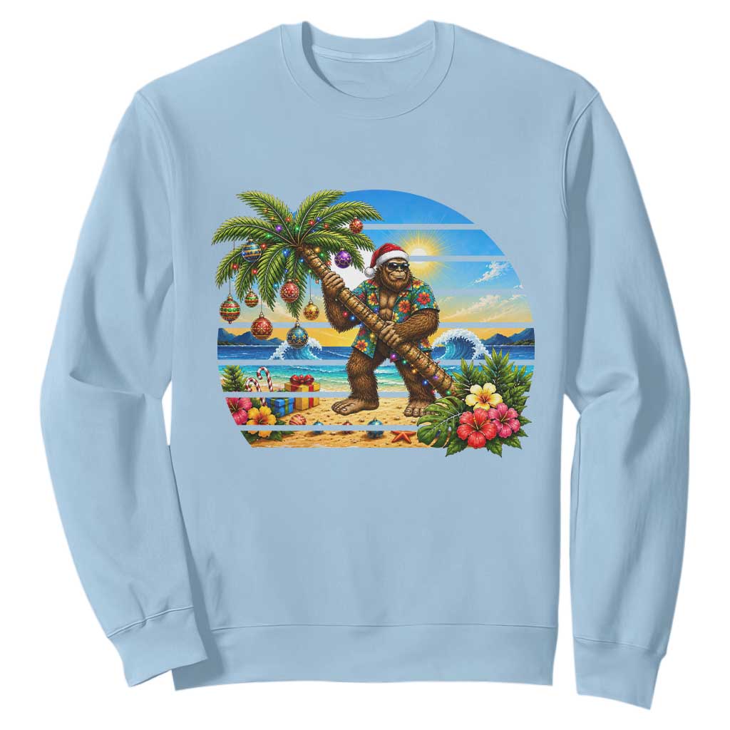 Funny Christmas In July Bigfoot Sweatshirt Tropical Vacation Graphic TS12 Light Blue Print Your Wear