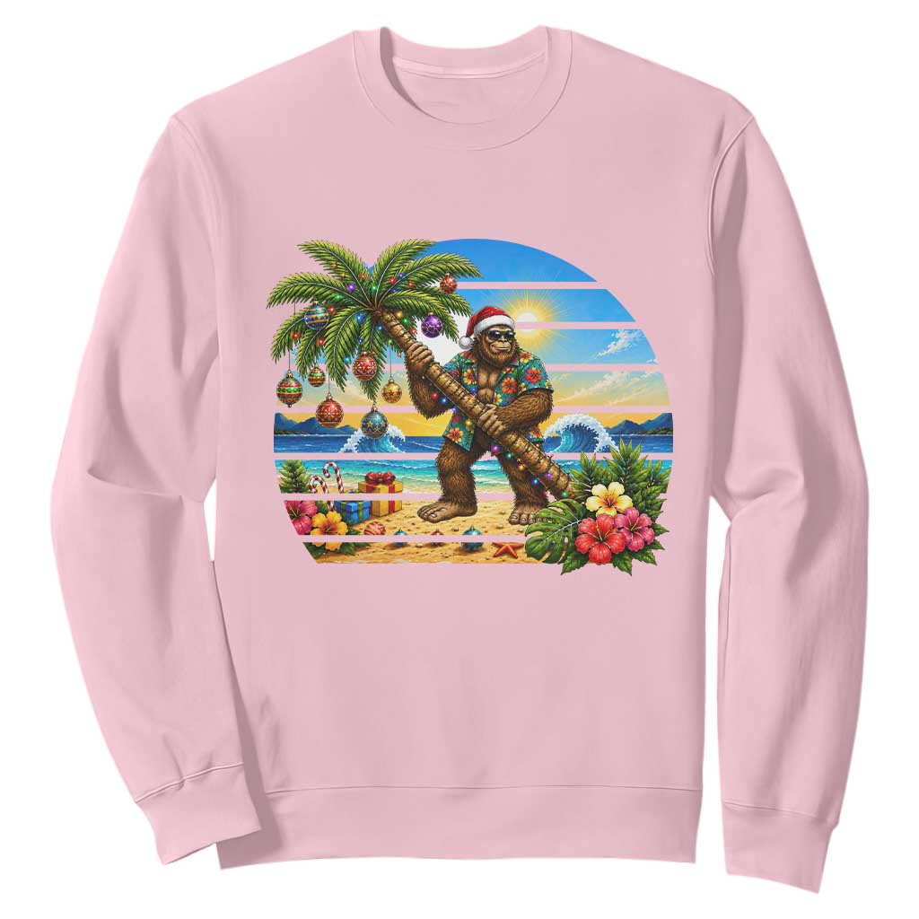 Funny Christmas In July Bigfoot Sweatshirt Tropical Vacation Graphic TS12 Light Pink Print Your Wear