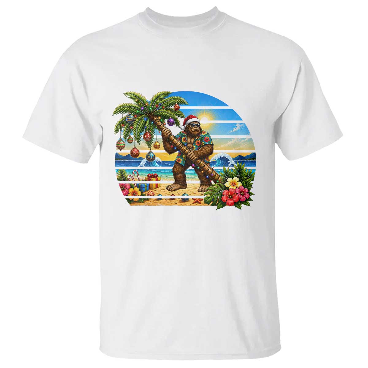 Funny Christmas In July Bigfoot T Shirt Tropical Vacation Graphic TS12 White Print Your Wear