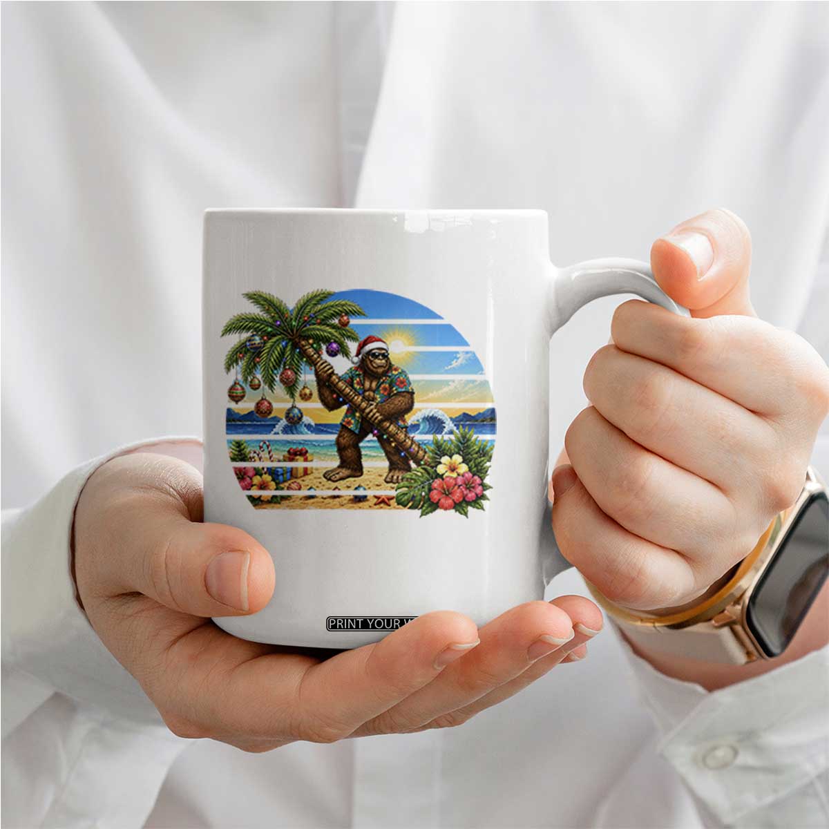 Funny Christmas In July Bigfoot Coffee Mug Tropical Vacation Graphic TS12 Print Your Wear