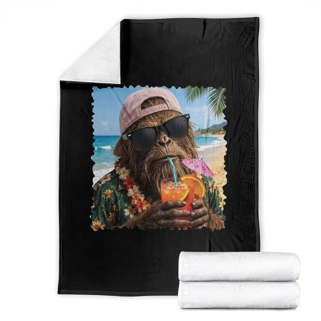 Funny Hawaiian Bigfoot Throw Blanket Tropical Beach Party Graphic TS12 Black Print Your Wear
