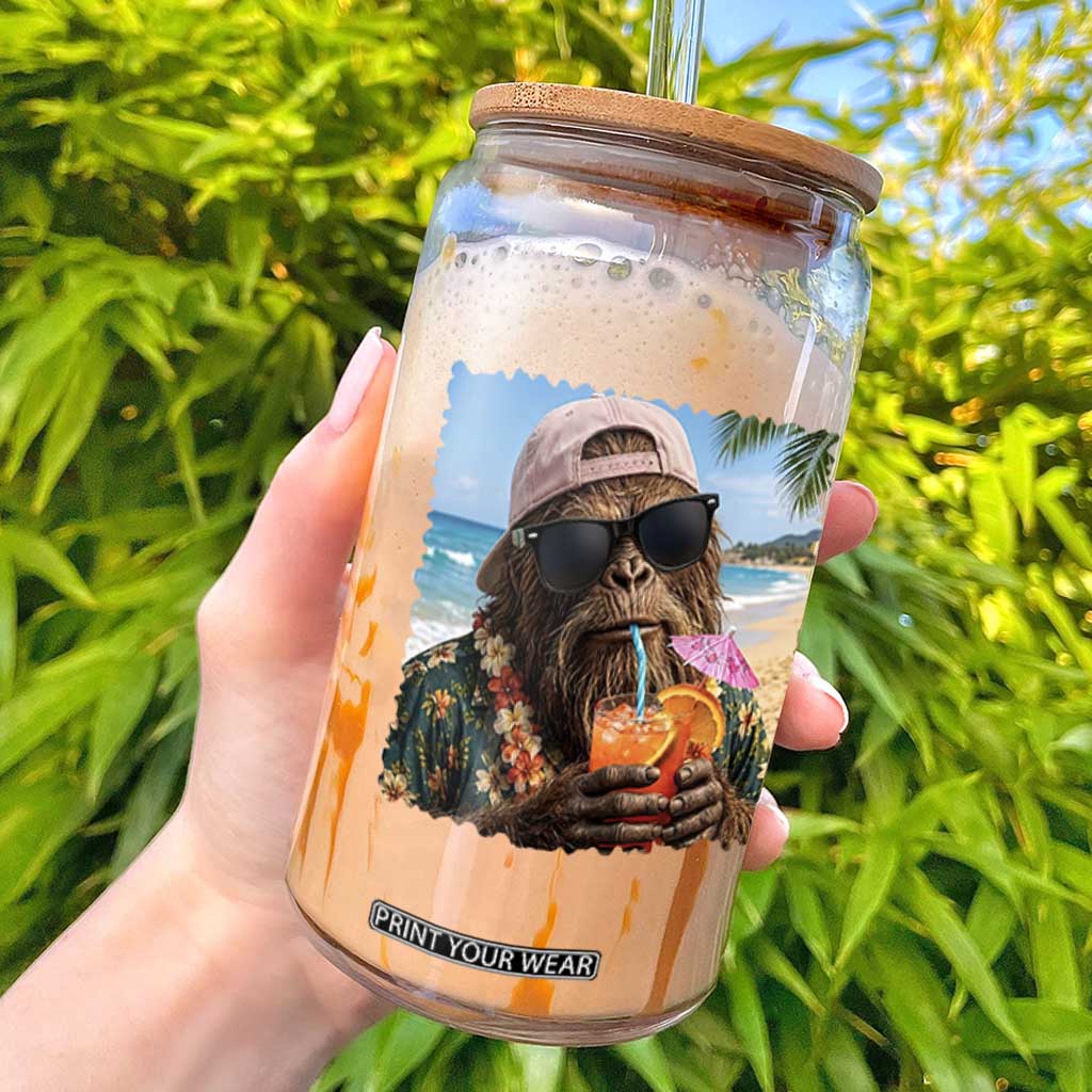 Funny Hawaiian Bigfoot Glass Can Tropical Beach Party Graphic TS12 Black Print Your Wear