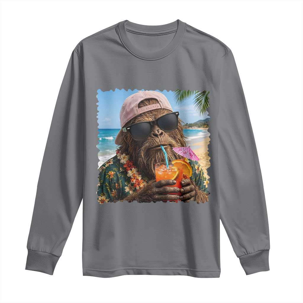 Funny Hawaiian Bigfoot Long Sleeve Shirt Tropical Beach Party Graphic TS12 Charcoal Print Your Wear
