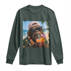 Funny Hawaiian Bigfoot Long Sleeve Shirt Tropical Beach Party Graphic TS12 Dark Forest Green Print Your Wear