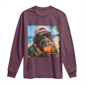Funny Hawaiian Bigfoot Long Sleeve Shirt Tropical Beach Party Graphic TS12 Maroon Print Your Wear