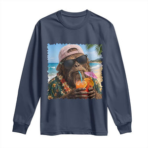 Funny Hawaiian Bigfoot Long Sleeve Shirt Tropical Beach Party Graphic TS12 Navy Print Your Wear