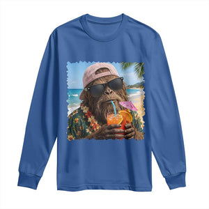 Funny Hawaiian Bigfoot Long Sleeve Shirt Tropical Beach Party Graphic TS12 Royal Blue Print Your Wear