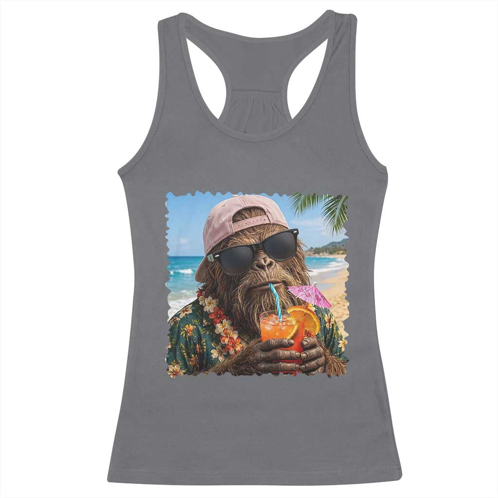 Funny Hawaiian Bigfoot Racerback Tank Top Tropical Beach Party Graphic TS12 Charcoal Print Your Wear