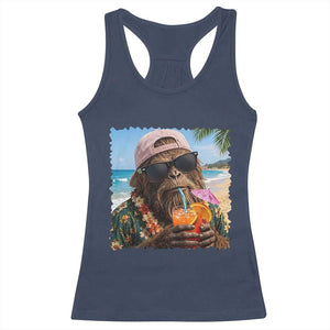 Funny Hawaiian Bigfoot Racerback Tank Top Tropical Beach Party Graphic TS12 Navy Print Your Wear