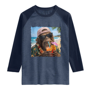 Funny Hawaiian Bigfoot Raglan Shirt Tropical Beach Party Graphic TS12 Heather Denim Navy Print Your Wear