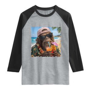 Funny Hawaiian Bigfoot Raglan Shirt Tropical Beach Party Graphic TS12 Heather Gray Black Print Your Wear