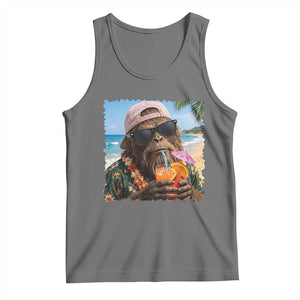 Funny Hawaiian Bigfoot Tank Top Tropical Beach Party Graphic TS12 Black Heather Print Your Wear
