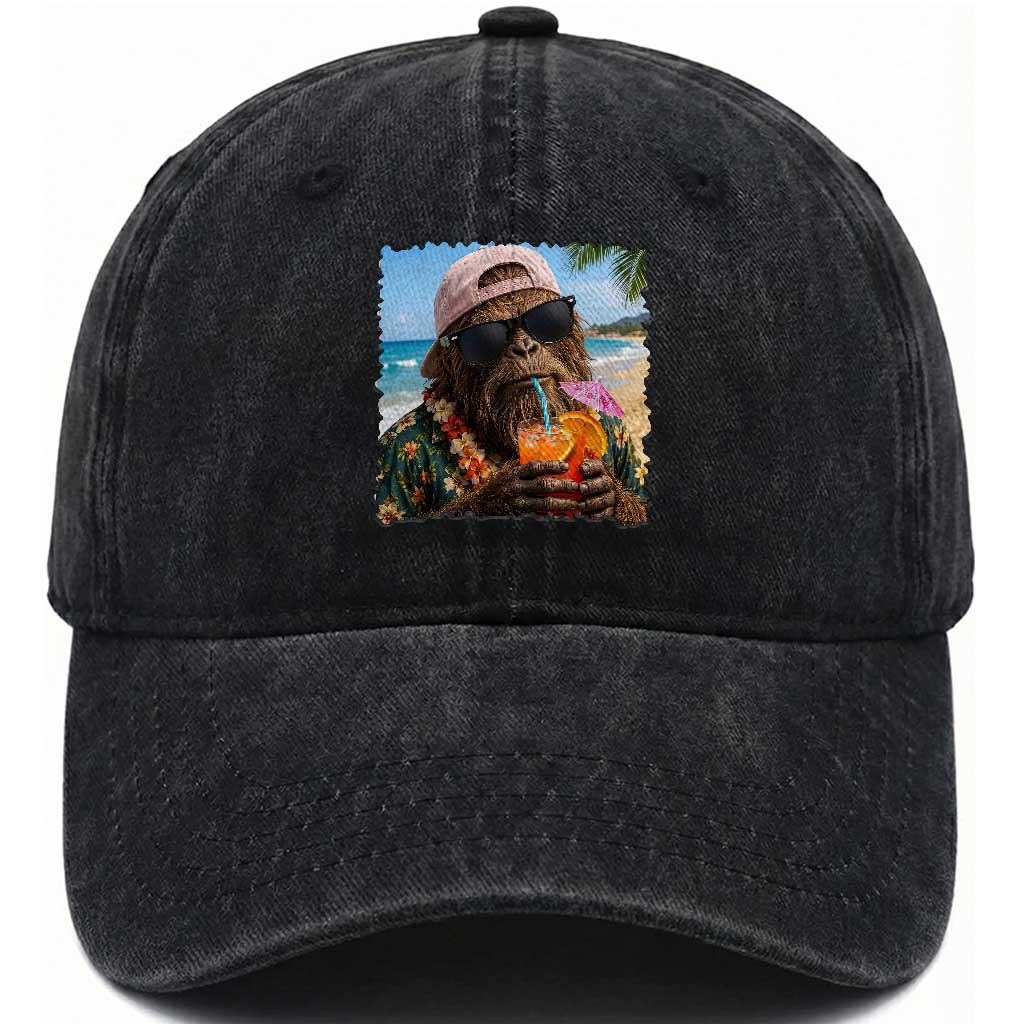 Funny Hawaiian Bigfoot Washed Cotton Baseball Cap Tropical Beach Party Graphic TS12 Print Your Wear