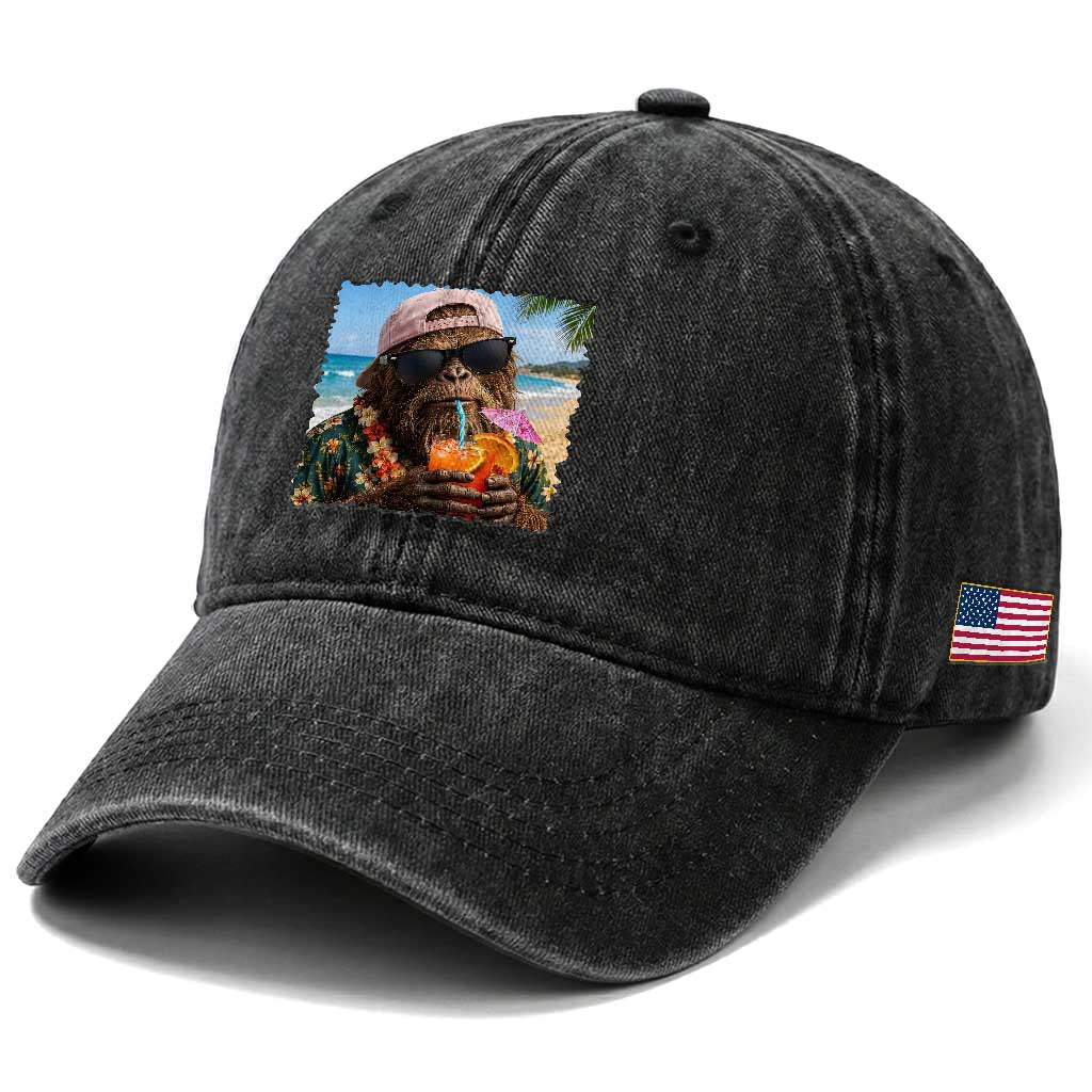 Funny Hawaiian Bigfoot Washed Cotton Baseball Cap Tropical Beach Party Graphic TS12 Print Your Wear