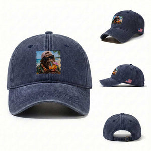 Funny Hawaiian Bigfoot Washed Cotton Baseball Cap Tropical Beach Party Graphic TS12 Washed Cap Universal Fit Navy Print Your Wear