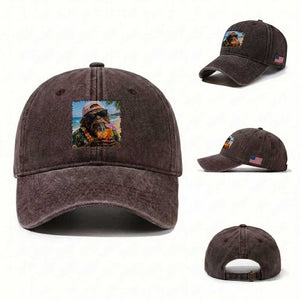 Funny Hawaiian Bigfoot Washed Cotton Baseball Cap Tropical Beach Party Graphic TS12 Washed Cap Universal Fit Dark Brown Print Your Wear