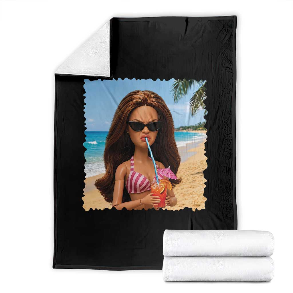 Funny Summer Doll Face Meme Throw Blanket Tropical Beach Party Graphic TS12 Black Print Your Wear