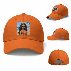 Funny Summer Doll Face Meme Baseball Cap Tropical Beach Party Graphic TS12 Baseball Cap Universal Fit Orange Print Your Wear