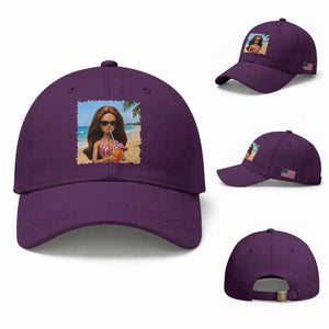 Funny Summer Doll Face Meme Baseball Cap Tropical Beach Party Graphic TS12 Baseball Cap Universal Fit Purple Print Your Wear