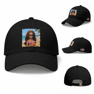 Funny Summer Doll Face Meme Baseball Cap Tropical Beach Party Graphic TS12 Baseball Cap Universal Fit Black Print Your Wear