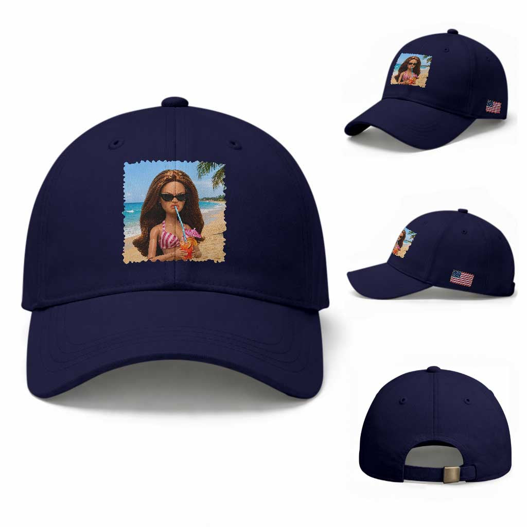 Funny Summer Doll Face Meme Baseball Cap Tropical Beach Party Graphic TS12 Baseball Cap Universal Fit Dark Blue Print Your Wear