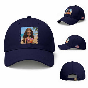 Funny Summer Doll Face Meme Baseball Cap Tropical Beach Party Graphic TS12 Baseball Cap Universal Fit Dark Blue Print Your Wear