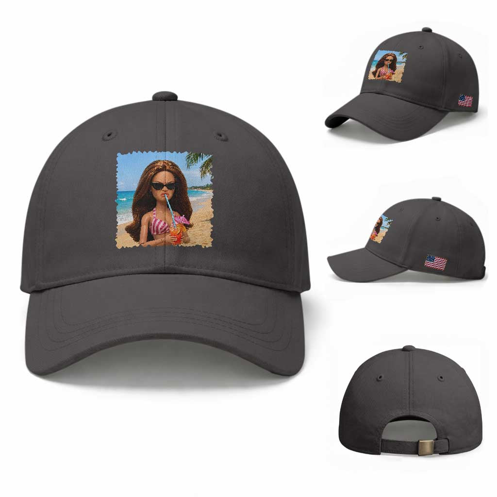 Funny Summer Doll Face Meme Baseball Cap Tropical Beach Party Graphic TS12 Baseball Cap Universal Fit Dark Gray Print Your Wear