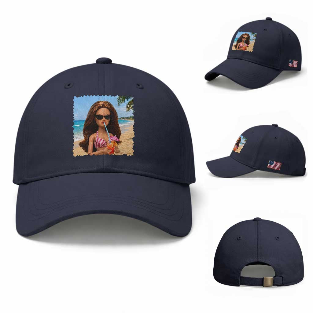 Funny Summer Doll Face Meme Baseball Cap Tropical Beach Party Graphic TS12 Baseball Cap Universal Fit Navy Print Your Wear