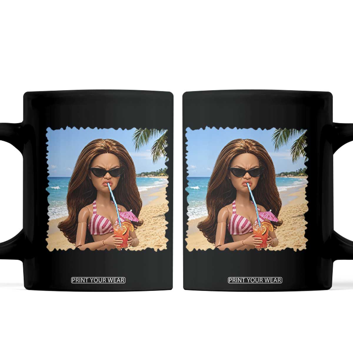 Funny Summer Doll Face Meme Coffee Mug Tropical Beach Party Graphic TS12 Black Print Your Wear
