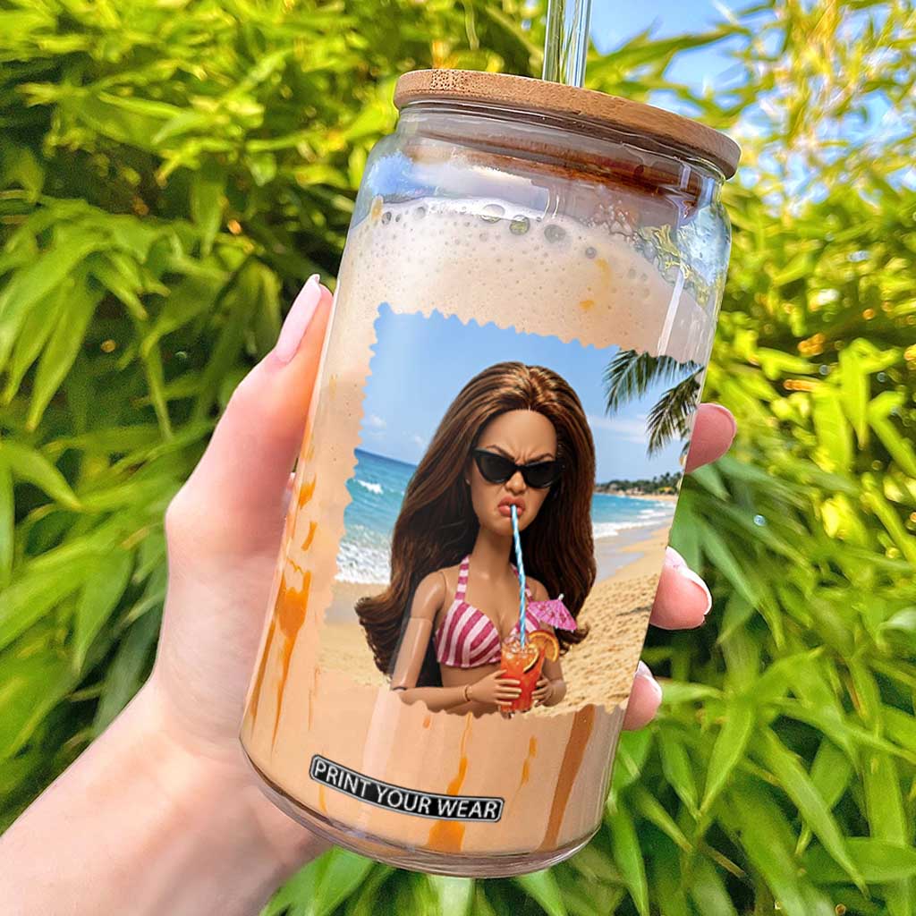 Funny Summer Doll Face Meme Glass Can Tropical Beach Party Graphic TS12 Black Print Your Wear