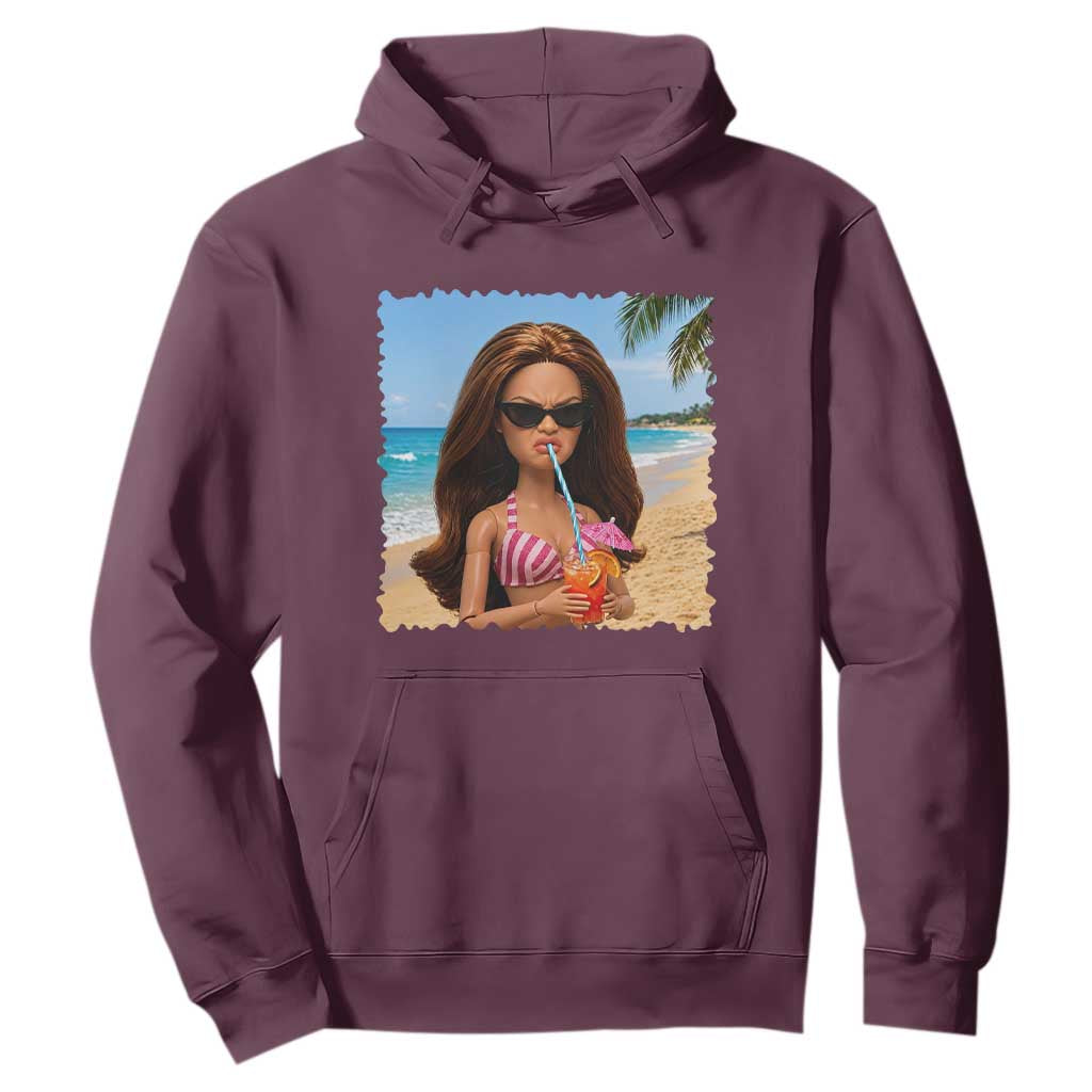 Funny Summer Doll Face Meme Hoodie Tropical Beach Party Graphic TS12 Maroon Print Your Wear