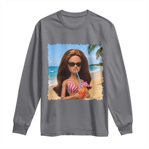 Funny Summer Doll Face Meme Long Sleeve Shirt Tropical Beach Party Graphic TS12 Charcoal Print Your Wear