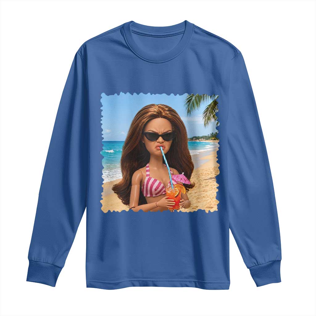 Funny Summer Doll Face Meme Long Sleeve Shirt Tropical Beach Party Graphic TS12 Royal Blue Print Your Wear